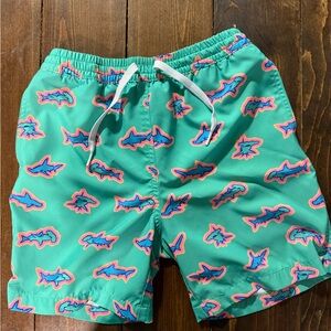 Chubbies Kids Shark Pattern Swim Shorts - Green and Pink